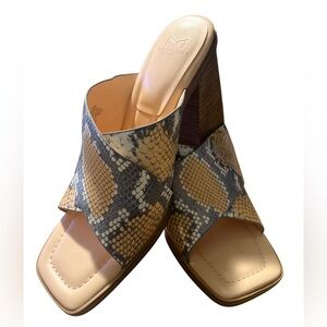 Marc Fisher LTD Barli Heeled Sandals Snakeskin Print Square Toe Mules